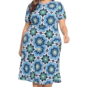 Donna Morgan Jewel Neck Floral Midi Dress | Navy/Everglade | Size 20W